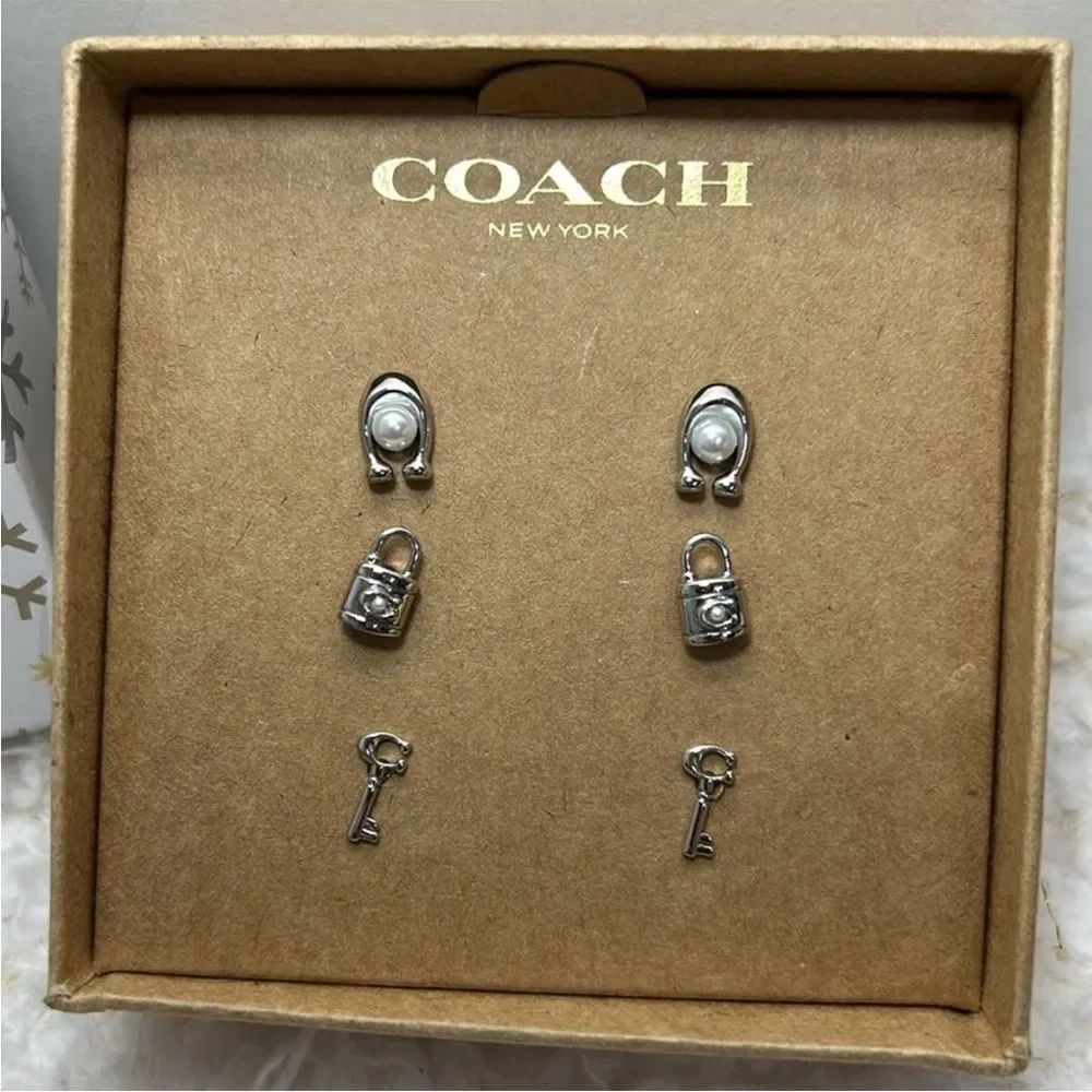 Coach Silver Earring Set NWT in box - Picture 7 of 7